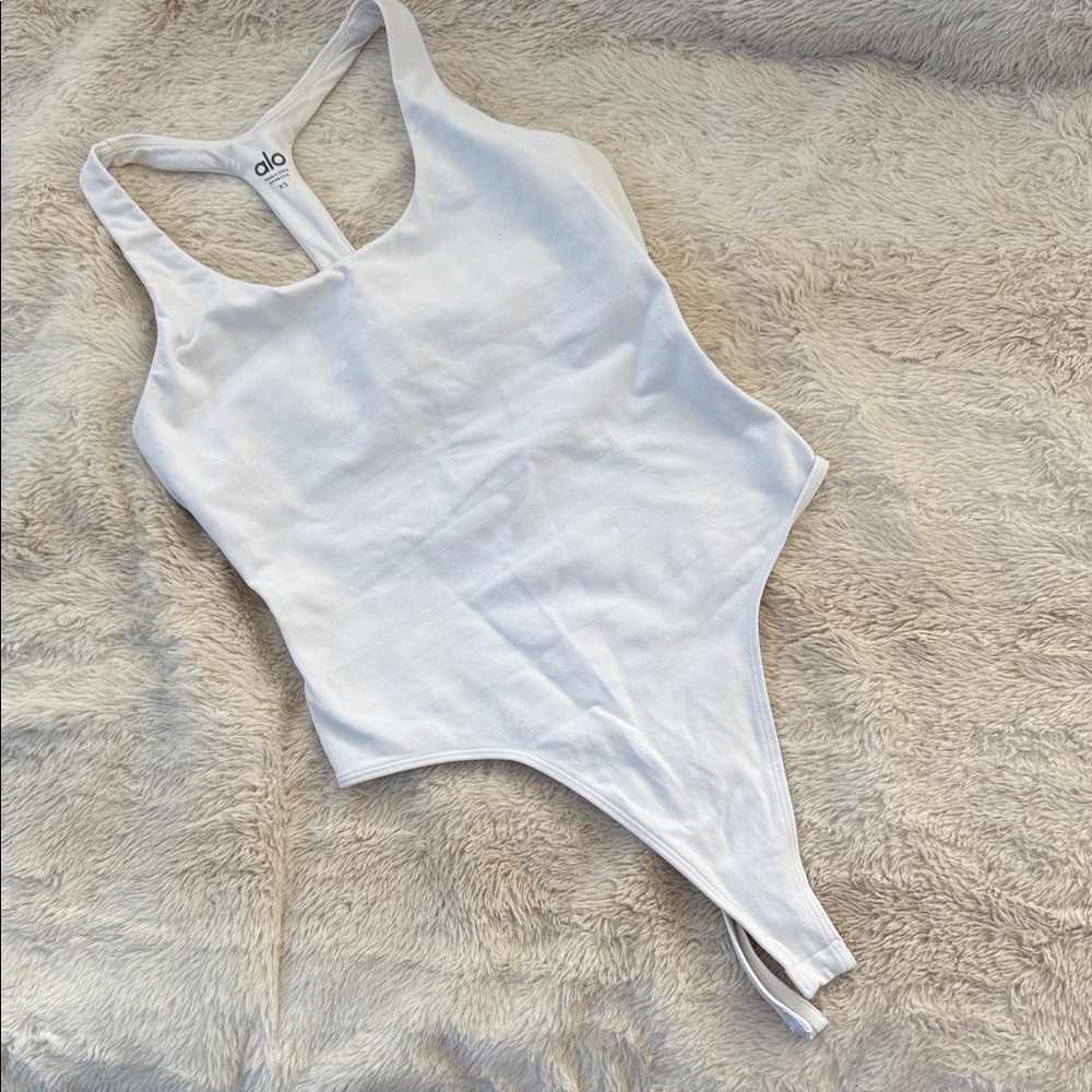 ALO Yoga White High-cut Bodysuit